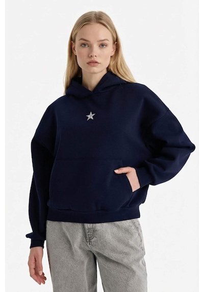 Defacto Oversize Geniş Kalıp Kapüşonlu Kalın Kumaş Sweatshirt G7628ax25cwnv1 Lacivert-nv1