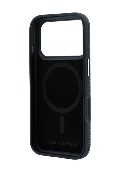 Apple Uyumlu iPhone 18 Pro Kılıf Karl Lagerfeld Lisanslı M-safe Özellikli K&c Heads Metal Logolu Pu Kapak Siyah