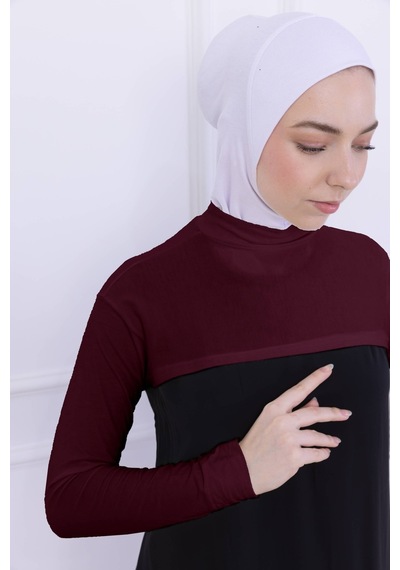 Loggia Balıkçı Yaka Boyunluklu Kolluk Bordo - Likralı Dik Yakalı Kadın Body Tesettür Crop Bolero Bordo