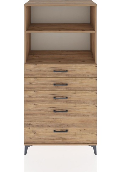 Hyperion Dolap Tek Raflı 5 Çekmeceli 2 Kapaklı 88x44x182 Antrasit-çam Atlas Çam