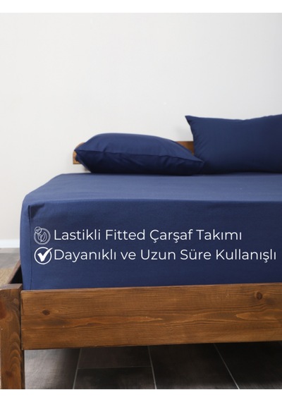 Lacivert Lastikli Çarşaf Takımı Fitted Pamuklu Kumaş Yastık Kılıflı