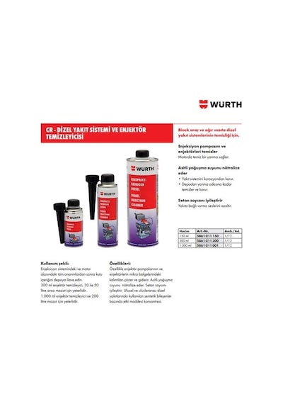 Würth Dizel Enjektör Temizleyici 300 Ml 3'lü Paket