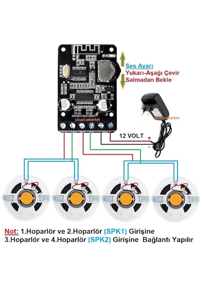 Tavan Hoparlör Seti Bluetooth Özellikli 4 Tavan Hoparlör Anfi Kullanmadan Ev-ışyerini Seslendirin