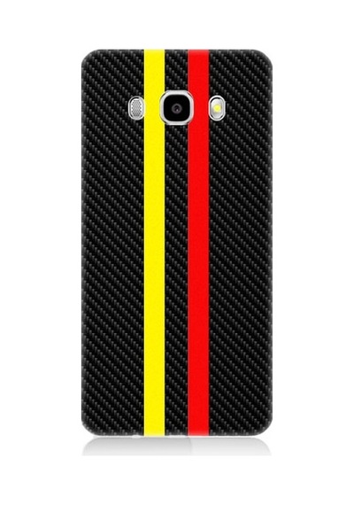 Samsung Galaxy J5 2016 Uyumlu Sarı Kırmızı Karbon Motif Desenli Silikon Kılıf
