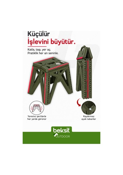 Outdoor Herkül Premium Katlanır Kamp Masa Takımı Seti - Haki Yeşil Çantalı Yeşil Yeşil