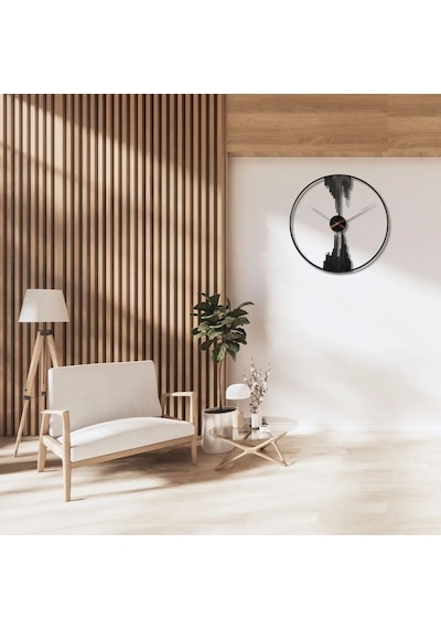 Metal Duvar Saati Sütun Grafik Dekoratif Saat Siyah-52 X 52