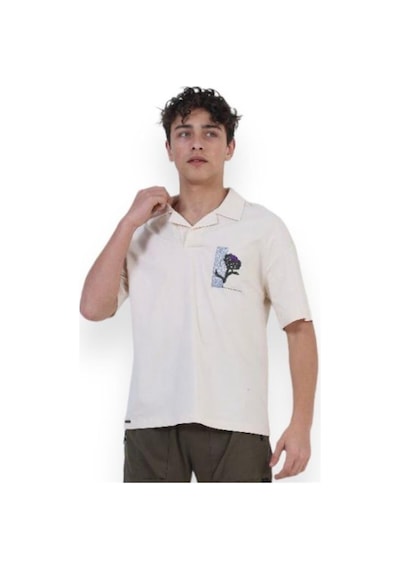 Zekids Erkek Çocuk Pamuklu Rahat Kesim Oversize Polo Yaka Tshırt-11813-krem Krem