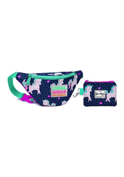 Coral High Unicorn Baskılı Bel Çantası Seti - Pembe/yeşil Yeşil