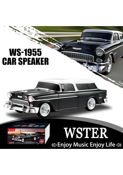 Ws-1955 Nostaljik Araba Şeklinde Bluetooth Hoparlör, Sd Kart, Usb, Fm Radyo, Şarjlı, Taşınabilir Speaker, Siyah