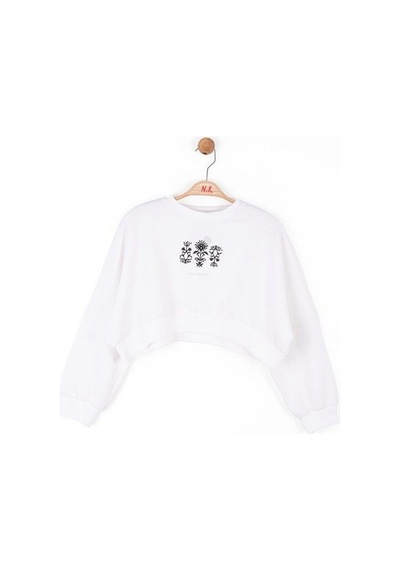 Kız Çocuk Pamuklu İki İplik Gün Işığı Sweatshirt-14709 Ekru