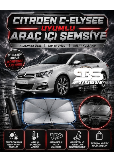 Citroen C-elysee Araç Ön Cam Güneşliği Katlanabilir Şemsiye Oto Güneşlik Uv Korumalı Gölgelik Araba Oto Şemsiyesi