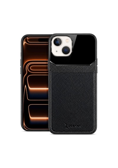 Apple İphone 13 Uyumlu Kılıf Lens Deri Kılıf Siyah