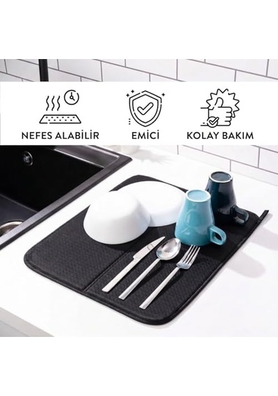 Mikrofiber Bulaşık Kurutma Matı 45x35 Cm Su Emici Tezgah Üstü Bulaşık Matı, Mutfak Kurulama Matı, Tabak Bardak Diğer