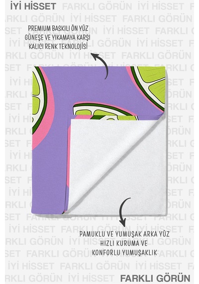 Limon Dilimi Tropikal Mor Plaj Havlusu-modern Yaz Temalı Yeşil Pembe Hızlı Kuruyan Mikrofiber Havlu Puslu Kanyon