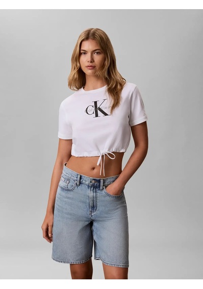 Calvin Klein Ss Monologo Cropped, Yaf Beyaz Kadın T-shirt