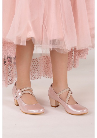Kiko Kids Kiko 750 Günlük Kız Çocuk 4 CM Topuk Babet Ayakkabı Pudra