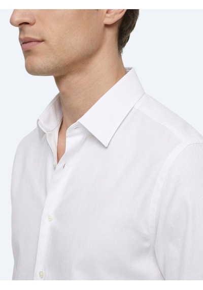 Kip Beyaz Çizgili Regular Fit Uzun Dokuma Casual %100 Pamuk Gömlek