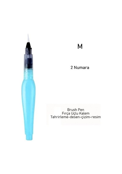 Fırça Uçlu, Brush Pen, Sulu Boya, Su Ve Mürekkep Hazneli, Boyama Kalem Mavi-m Beden