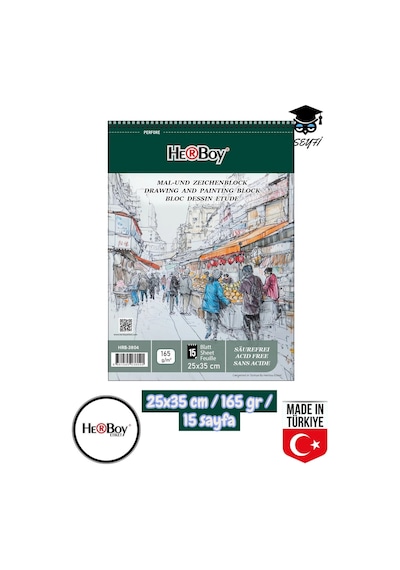 25x35 Cm Eskiz Kara Kalem Çizim Defteri 165 Gr Telli 15 Sayfa Herboy Çok Renkli