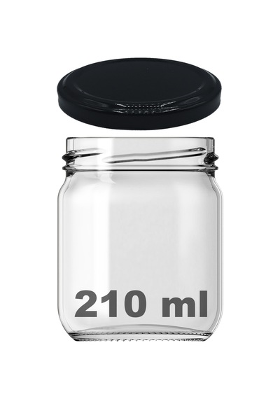 Afracam 210 Ml Metal Kapaklı Şeffaf Cam Kavanoz Siyah