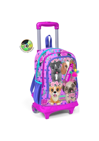 Coral High Kids Pembe Köpek Desenli Üç Bölmeli Çekçekli Okul Sırt Çantası 23950