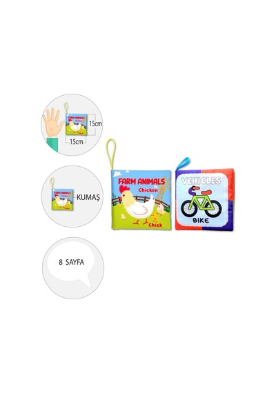 2 Kitap Tox Ingilizce Çiftlik Hayvanları ve Taşıtlar Kumaş Sessiz
