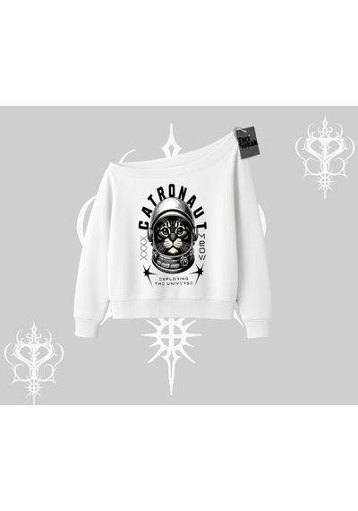 Startmore Stay Cool Kedi Baskılı Kapşonlu Crop Sweatshirt Siyah
