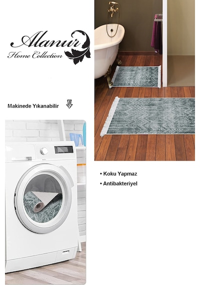 Dekoreko Kaymaz Taban Djt 2 Li Banyo Paspas Takımı Trend Saçaklı Iskandinav F5083 Yeşil