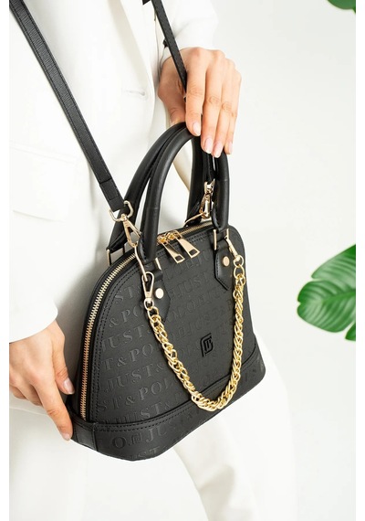 Just Polo Orijinal Kadın Zincir Detaylı Lüks Tasarım El & Omuz Çantası Ve Cüzdan Seti Shoulder Bag Shopper 25x22 Cm Siyah