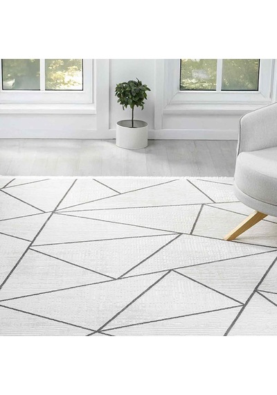Beyaz Gri Siyah Üçgen Geometrik Modern Halı - Ng5112av