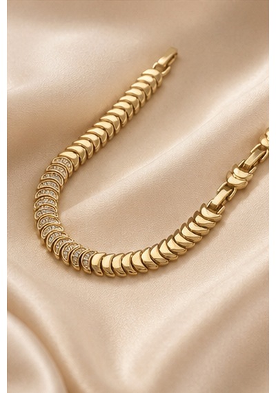 Balenbi Jewelry Kadın Taşlı Balık Sırtı Model Kararmaz Çelik Bileklik 14k Gold Renk 1133 Altın
