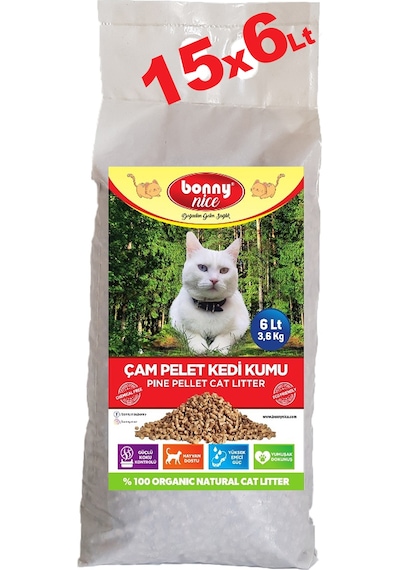 Bonny Nice Doğal Pellet Çam Peleti Kalın Kedi Kumu 15 x 6 L