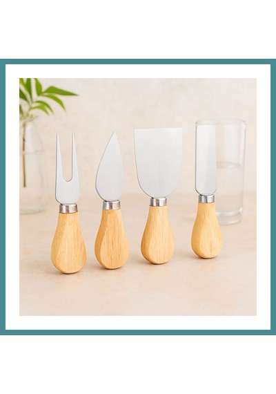 Trendexa Bambu Saplı 4'lü Peynir Bıçak Seti Mac Çok Renkli