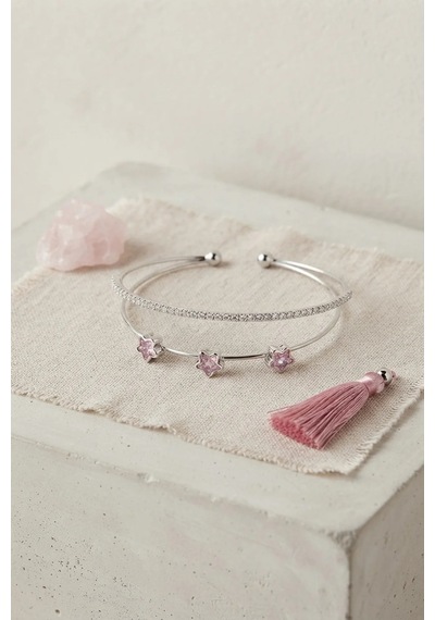 Pembe Yıldız Model Gold Renk Zirkon Taşlı Pirinç Bileklik Standart