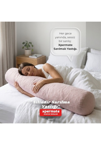 Xpermate Sarılma Yastığı Bacak Arası Yastığı Silindir 150cm Pembe