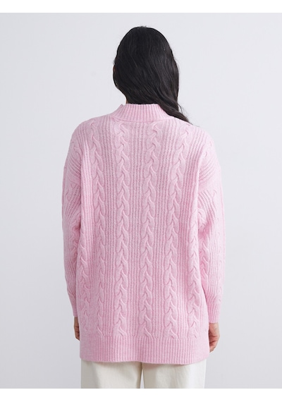 Lcw Modest Pembe Dik Yaka Kendinden Desenli Kadın Triko Tunik