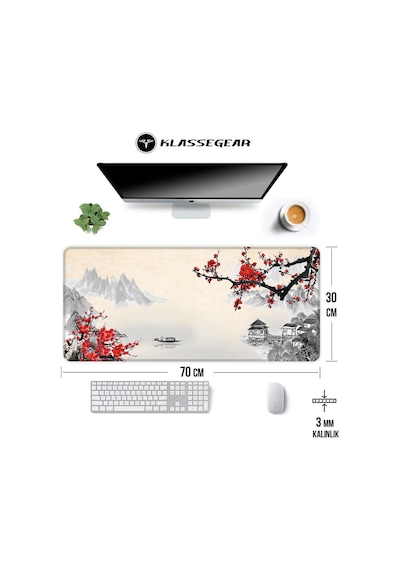 Klasse Pro - 6 Farklı Model Dikişli Kenar 70x30 Cm Oyuncu Gaming Mouse Pad Cherry Blossom