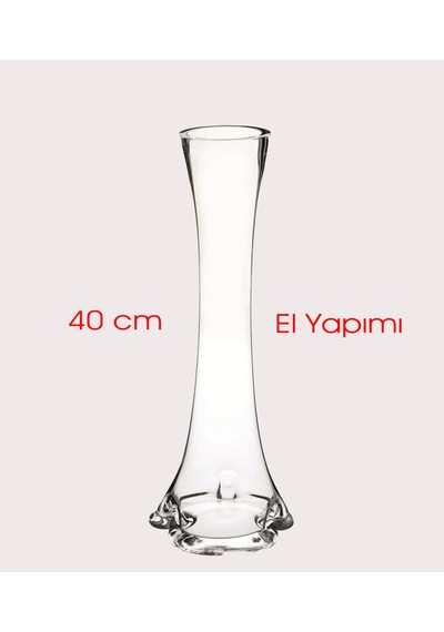 El Yapımı Fil Ayağı Vazo Cam Vazo 40cm İnce Belli Vazo Şeffaf Ren