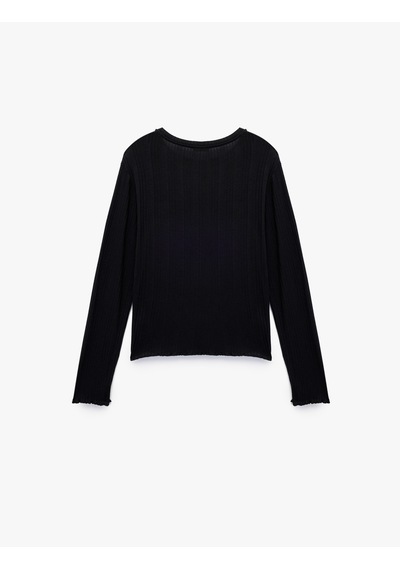 Koton Modal Kumaş Uzun Kollu Bisiklet Yaka Pijama Üstü Siyah 7wlk40068mk