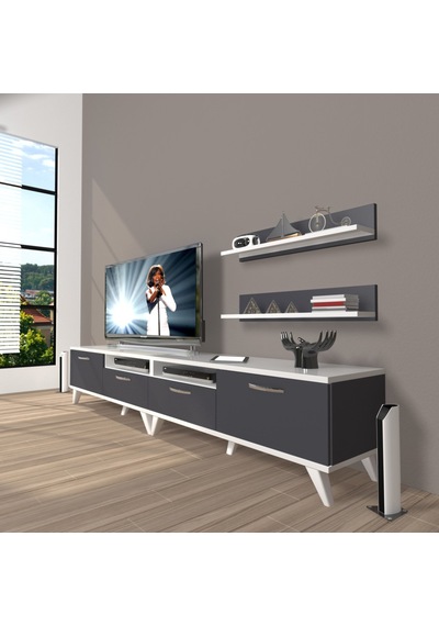 Decoraktiv Eko 200r Mdf Retro Tv Ünitesi Tv Sehpası Beyaz - Antrasit
