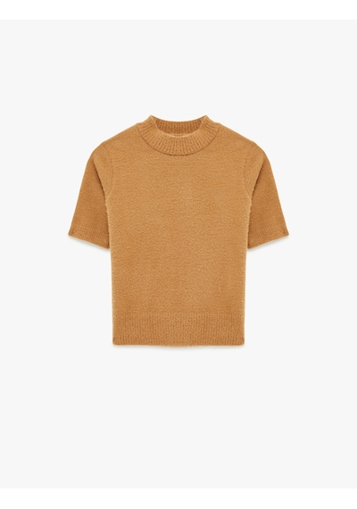 Koton Regular Fit Kısa Kollu Dik Yaka Triko Kazak Kahverengi 6sak90081ht Kahve