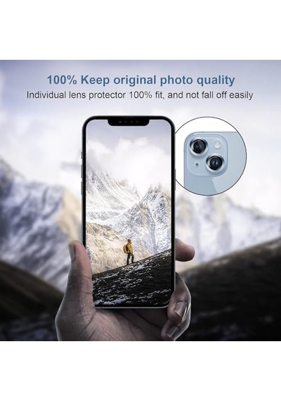 Apple Uyumlu iPhone 15 Plus İçin Kamera Lens Koruyucu Ultra İnce Yüksek Kaliteli Cam Mercek Mavi Sierra Blue Siyah