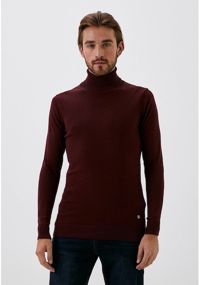 Erkek Tam Balıkçı Boğazlı Triko Bordo Slim Fit Pamuklu Sık Örme Kazak Ncs Jeans 3003-bordo Bordo