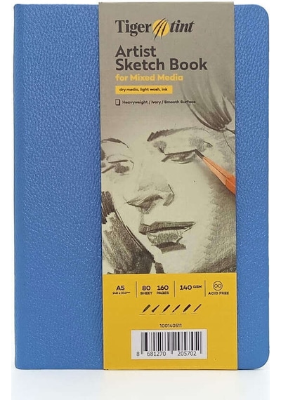Tigertint Sert Kapak Eskiz Defteri 140 G A5 80 Yaprak Gökyüzü Mavi 100140511