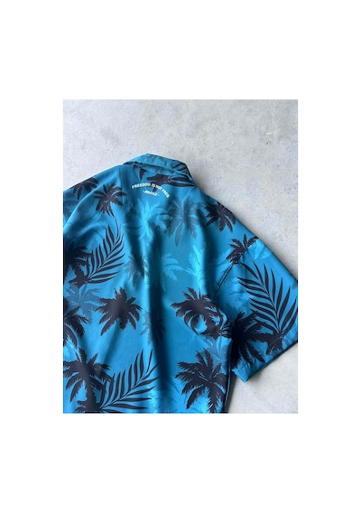 More Black Blue Palm Desenli Dubble Hürrem Kumaş Oversize Gömlek Çok Renkli