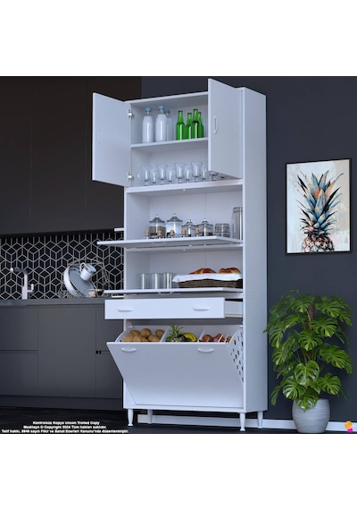 Modilayn Ece Çok Amaçlı Kiler Dolabı Kapaklı Çekmeceli Sepetli - Mutfak Ve Kahve Düzeni 100 Cm Beyaz Modilayn Ece Çok Amaçlı Kiler Dolabı Kapaklı Çekmeceli Sepetli - Mutfak Ve Kahve Düzeni 100 Cm Beyaz