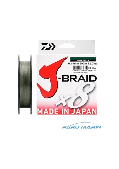Daiwa J-Braid X8 Koyu Yeşil 300 Mt. 0.18Mm 12Kg. Ip Misina