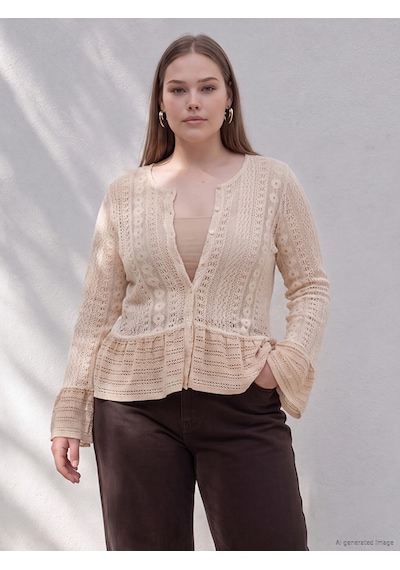 Lcwaıkıkı Curve Bej Büyük Beden Dantelli Peplum Bluz
