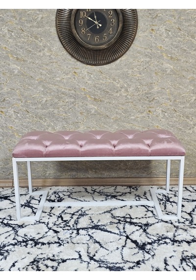 Zafir Beyaz Boyalı - L - Ayaklı 100 Cm X 38 Cm Oturak - Bench - Makyaj Taburesi - Makyaj Oturak Pembe