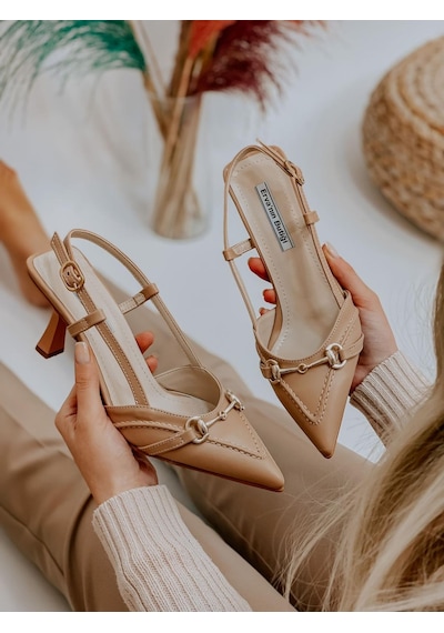 Ervanın Butiği Ten Deri Moss Toka Detay Kadın Stiletto-3539